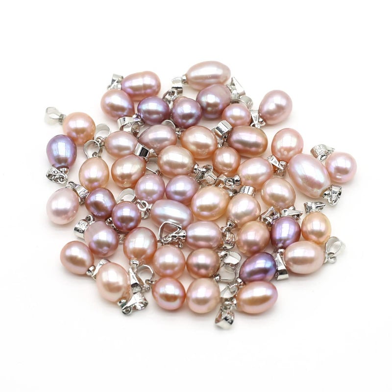 LE SKY 10 Pcs Natural Pearl Pendants Rice Shape AAA Cultured Freshwater Mixed Color Pearl Bead Pendant Pearls Charms for Jewelry Making 7-8mm - Image 4
